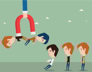 magnet attracting businessmen cartoon