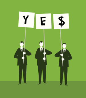 3 men holding yes sign illustration