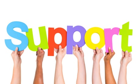 hands holding up letters in the word Support