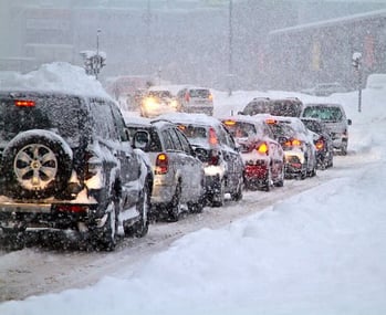 cars on snowy winter road