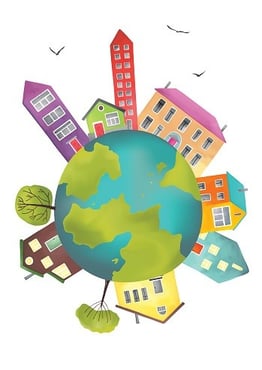 earth with houses illustration