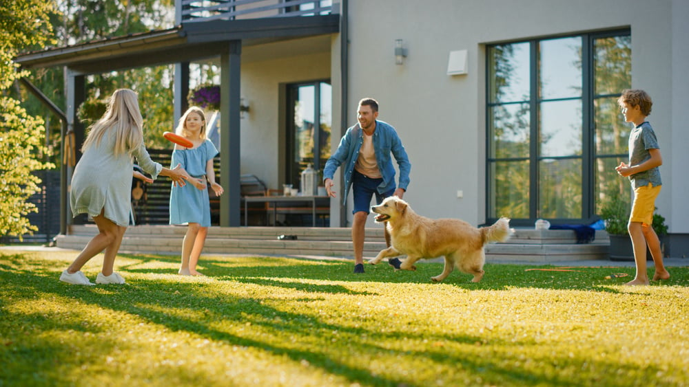 family enjoying backyard during summer