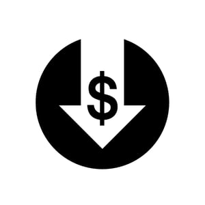 white arrow with dollar sign pointing down