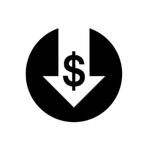 white arrow with dollar sign pointing down