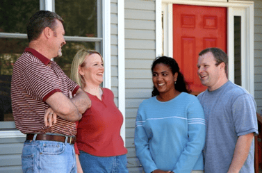 neighbors talking on front porch