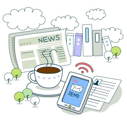 newspaper, coffee, phone clip art image