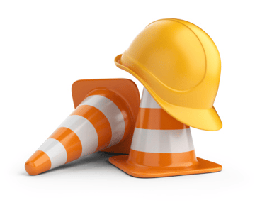 construction cones and hard hat